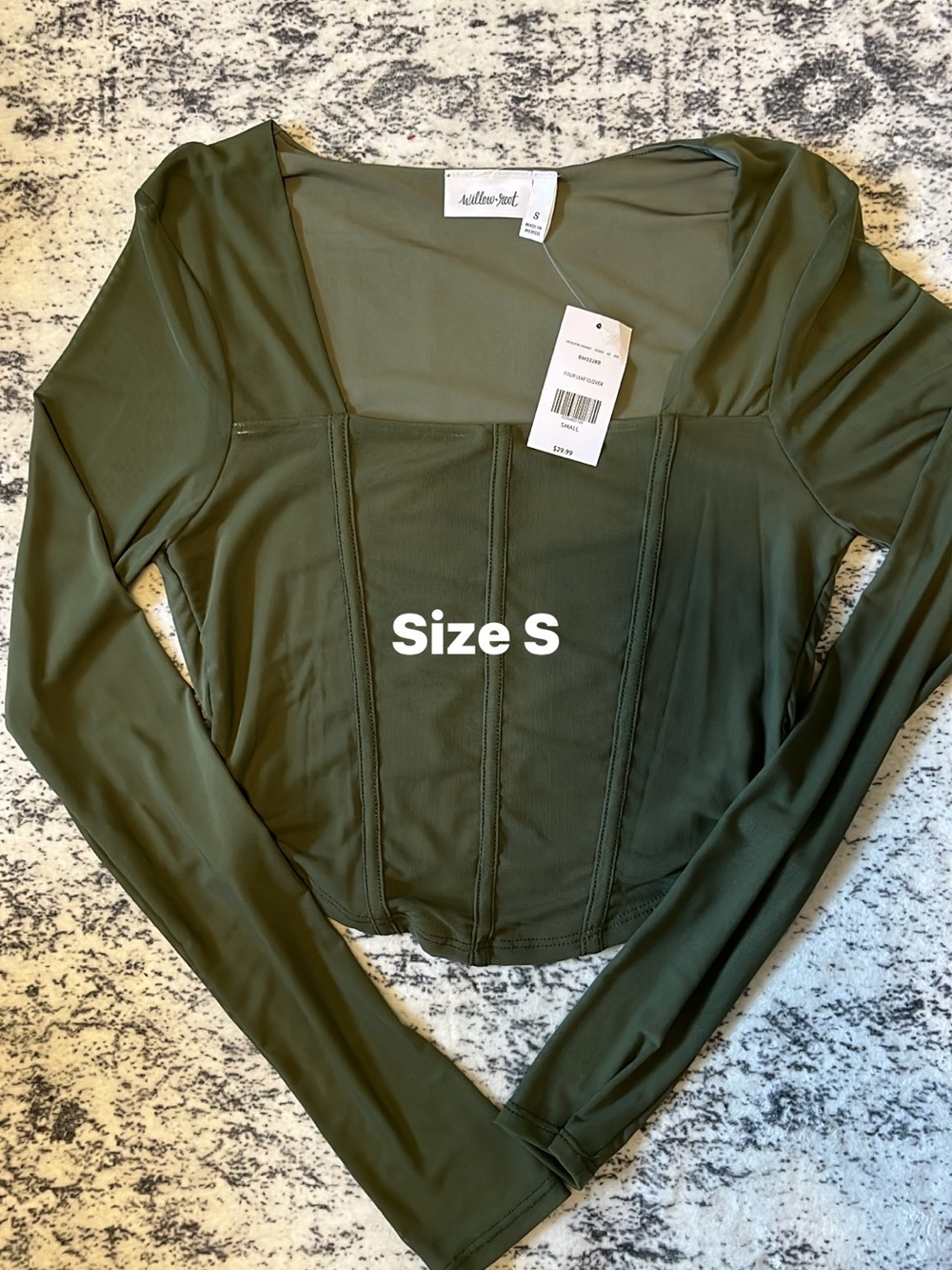 Olive Green Long Sleeve Square-Neck Top
